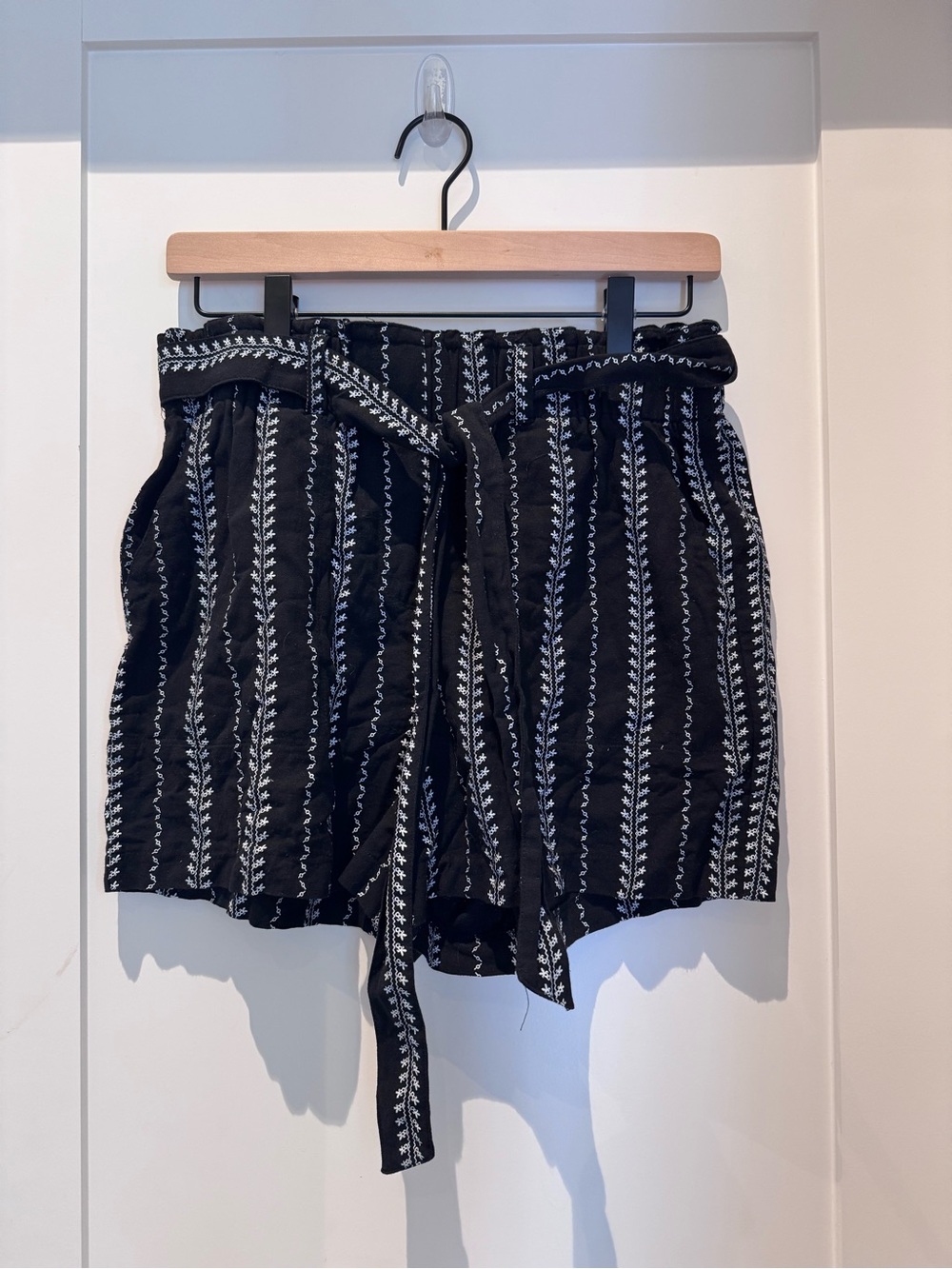 Have Black High-Waist Embroidered Paperbag Shorts with Belt